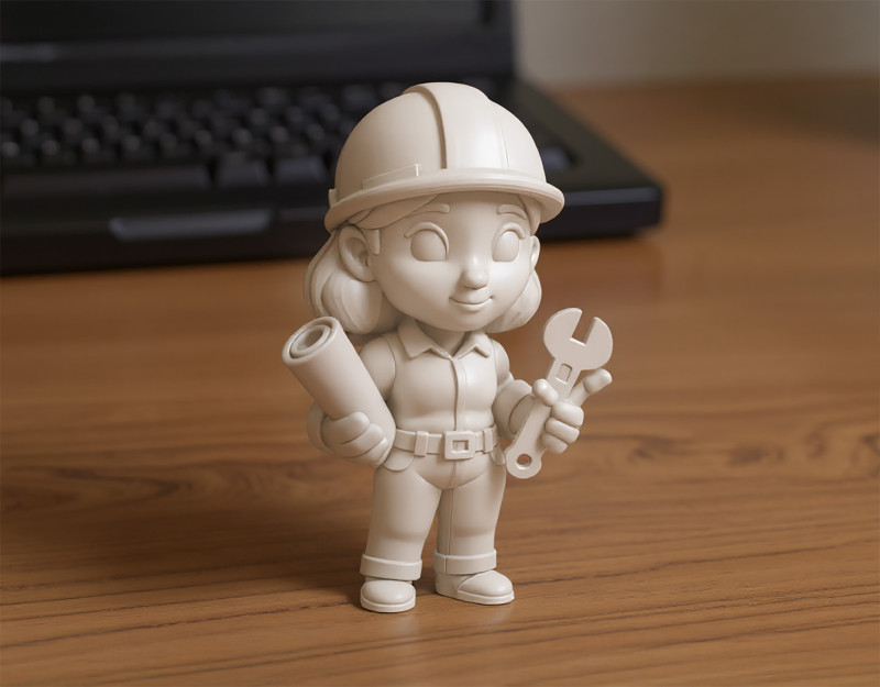 Cartoon Mechanic Girl 3D Printable 3D print model 3D प्रिंट मॉडल .c4d .max .obj .3ds .fbx .stl .blend