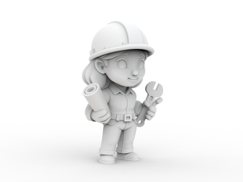 Cartoon Mechanic Girl 3D Printable 3D print model 3D प्रिंट मॉडल