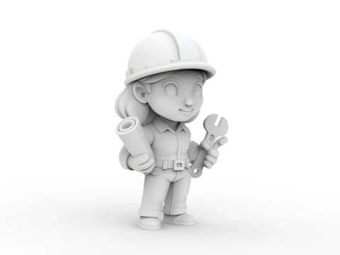 Cartoon Mechanic Girl 3D Printable 3D print model 3D Print Model
