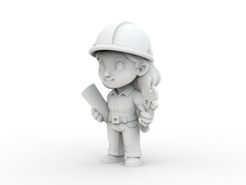 Cartoon Mechanic Girl 3D Printable 3D print model 3D प्रिंट मॉडल