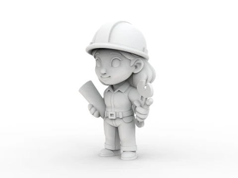 Cartoon Mechanic Girl 3D Printable 3D print model 3D Print Model