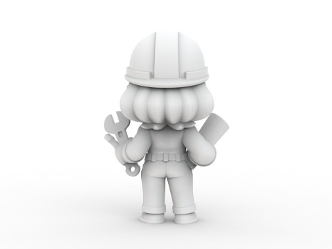 Cartoon Mechanic Girl 3D Printable 3D print model 3D प्रिंट मॉडल