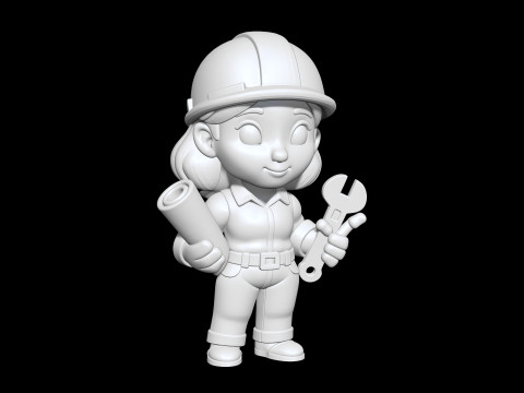 Cartoon Mechanic Girl 3D Printable 3D print model 3D प्रिंट मॉडल