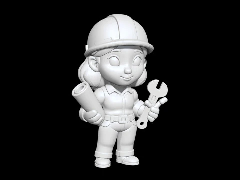 Cartoon Mechanic Girl 3D Printable 3D print model 3D Print Model