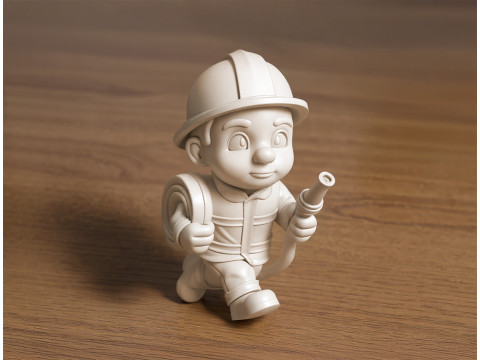 Cartoon Firefighter 3D Printable 3D print model 3D Baskı Modeli