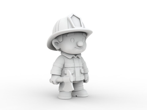 Firefighter Cartoon Character 3D Printable 3D print model 3D प्रिंट मॉडल