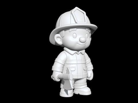 Firefighter Cartoon Character 3D Printable 3D print model 3D प्रिंट मॉडल