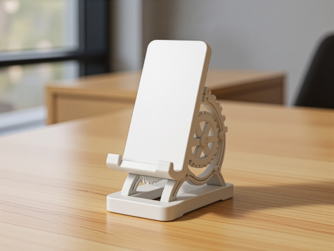 Phone Stand with Gears 3D Printable 3D print model Modelo de Impressão 3D