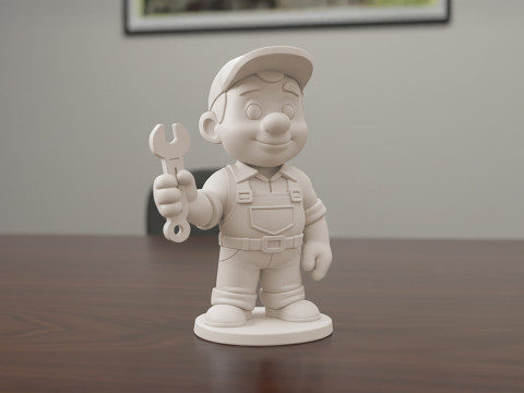 Cartoon Mechanic 3D Printable 3D print model Modelo de impresión 3D
