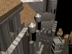 medieval castle with dock and church for games Model 3D