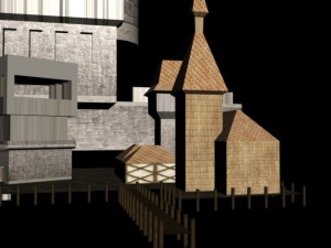 medieval castle with dock and church for games 3D Model