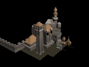 medieval castle with dock and church for games 3D Model