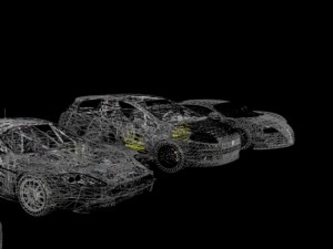pack of four cars bugatti db9 and racing cars 3D Model