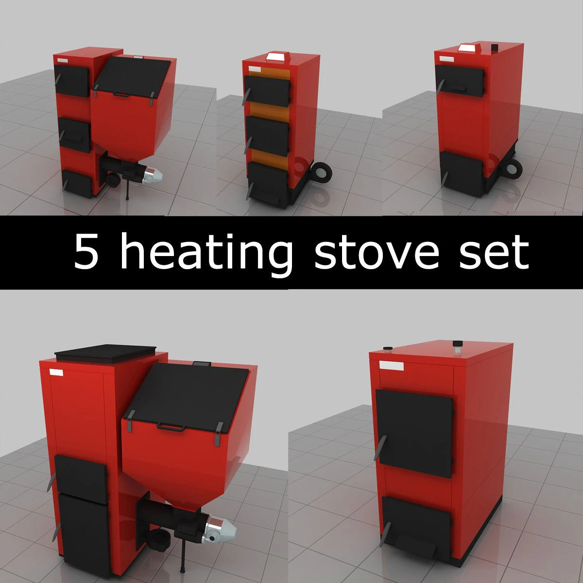 5 heating stove set 3D Model .c4d .max .obj .3ds .fbx .stl .blend