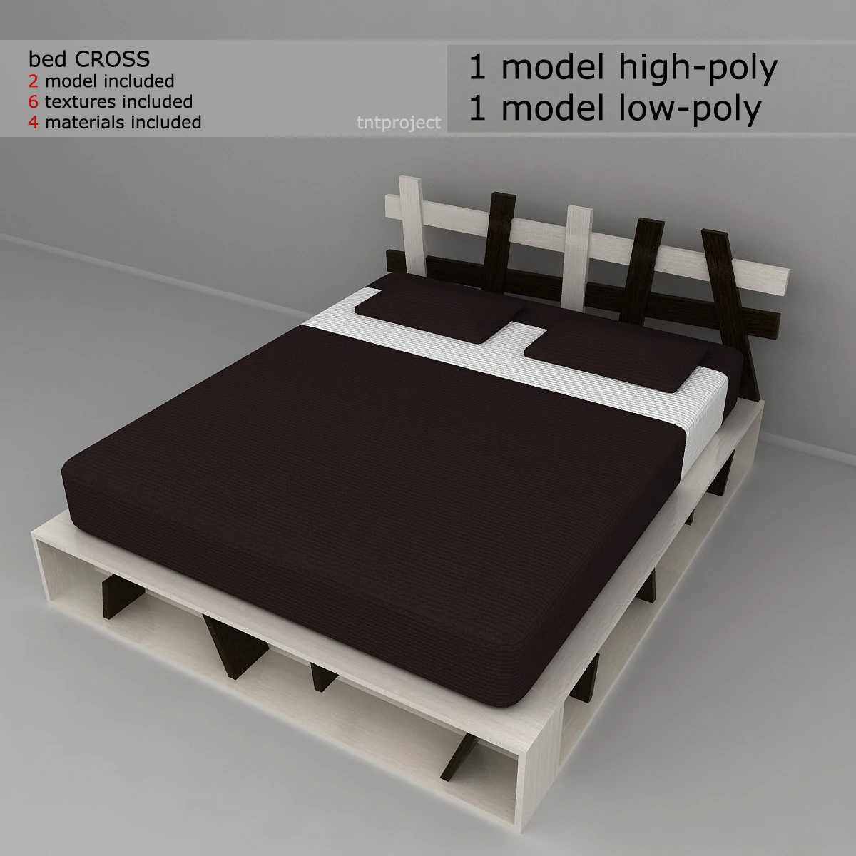 bed cross 3D Model .c4d .max .obj .3ds .fbx .stl .blend 