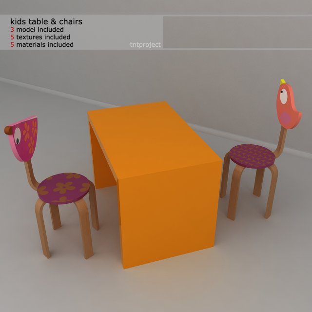 kids table chairs 3D Model .c4d .max .obj .3ds .fbx .stl .blend 