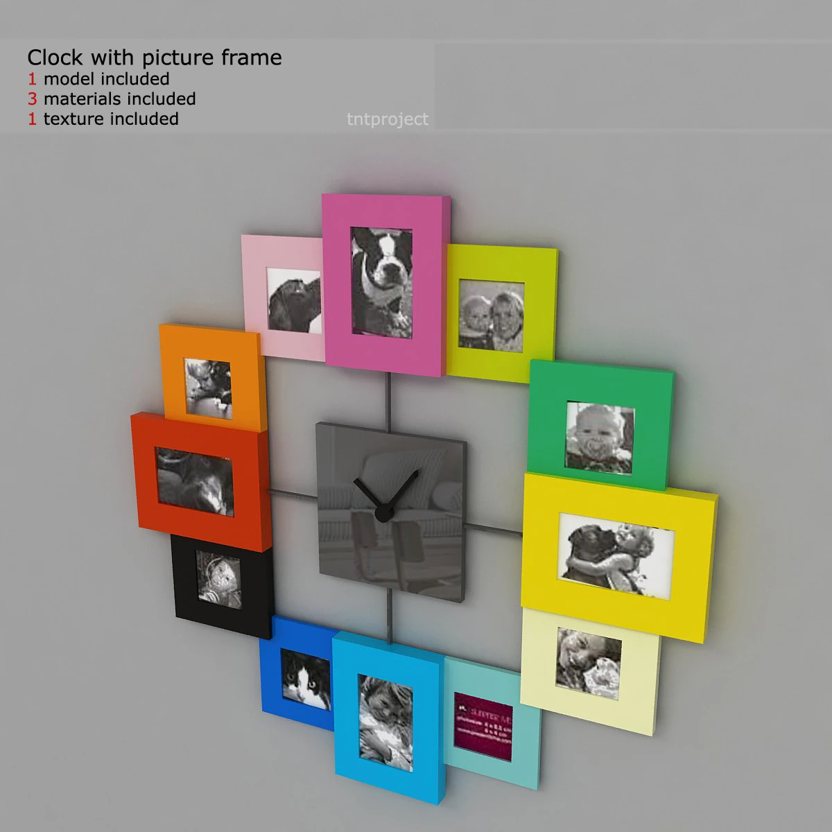 clok with picture frame 3D Model .c4d .max .obj .3ds .fbx .stl .blend