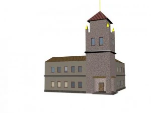 sebuah bangunan dengan menara Model 3D