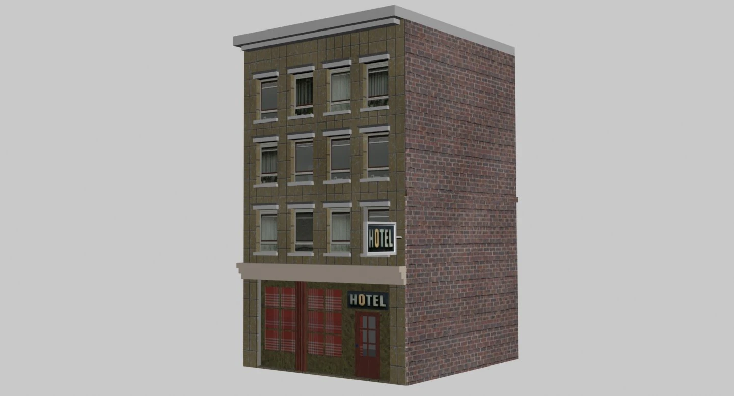 old hotel building 3D Model .c4d .max .obj .3ds .fbx .stl .blend