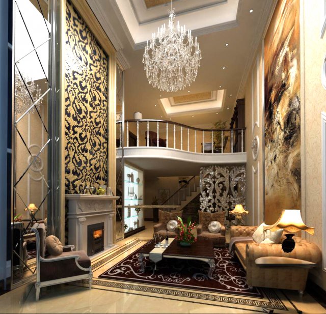 elegant living room with balcony 487 Modello 3D .c4d .max .obj .3ds .fbx .stl .blend 