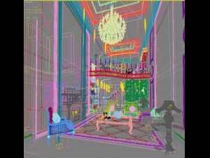 elegant living room with balcony 487 Modello 3D