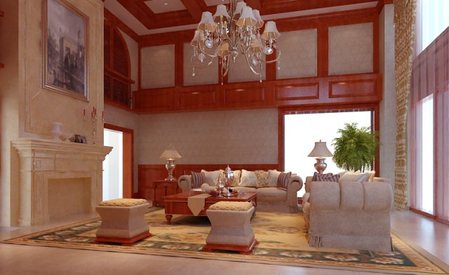 living room with fireplace 012 3D Модель .c4d .max .obj .3ds .fbx .stl .blend