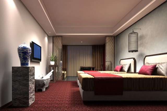 guest room 004 3D Model .c4d .max .obj .3ds .fbx .stl .blend 
