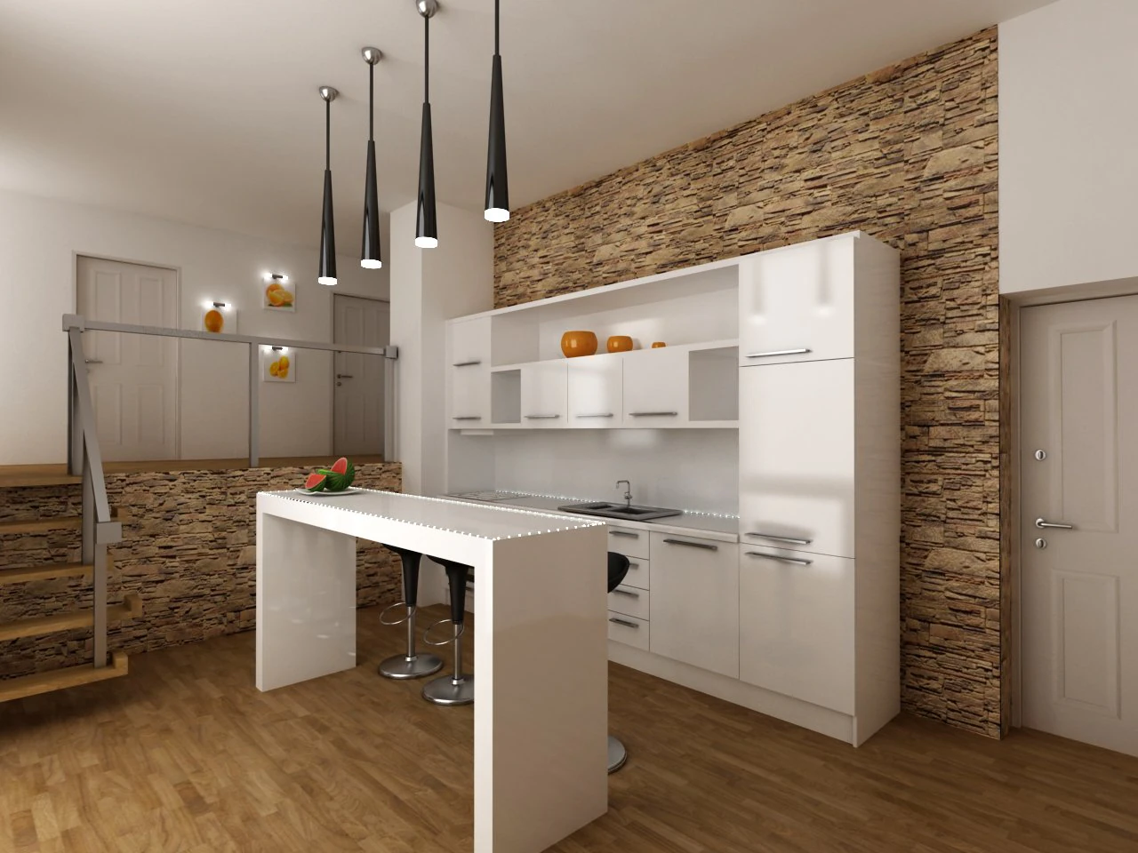 white kitchen 3D Model .c4d .max .obj .3ds .fbx .stl .blend