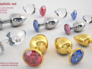 realistic butt plug with diamonds set 3D-Modell