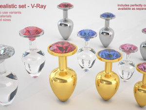 realistic butt plug with diamonds set 3Dモデル