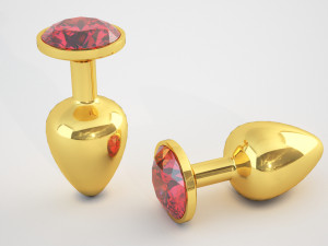 classic butt plug - gold with red diamond 3D Model