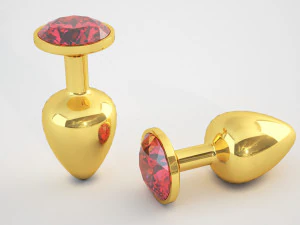 classic butt plug - gold with red diamond 3D Model