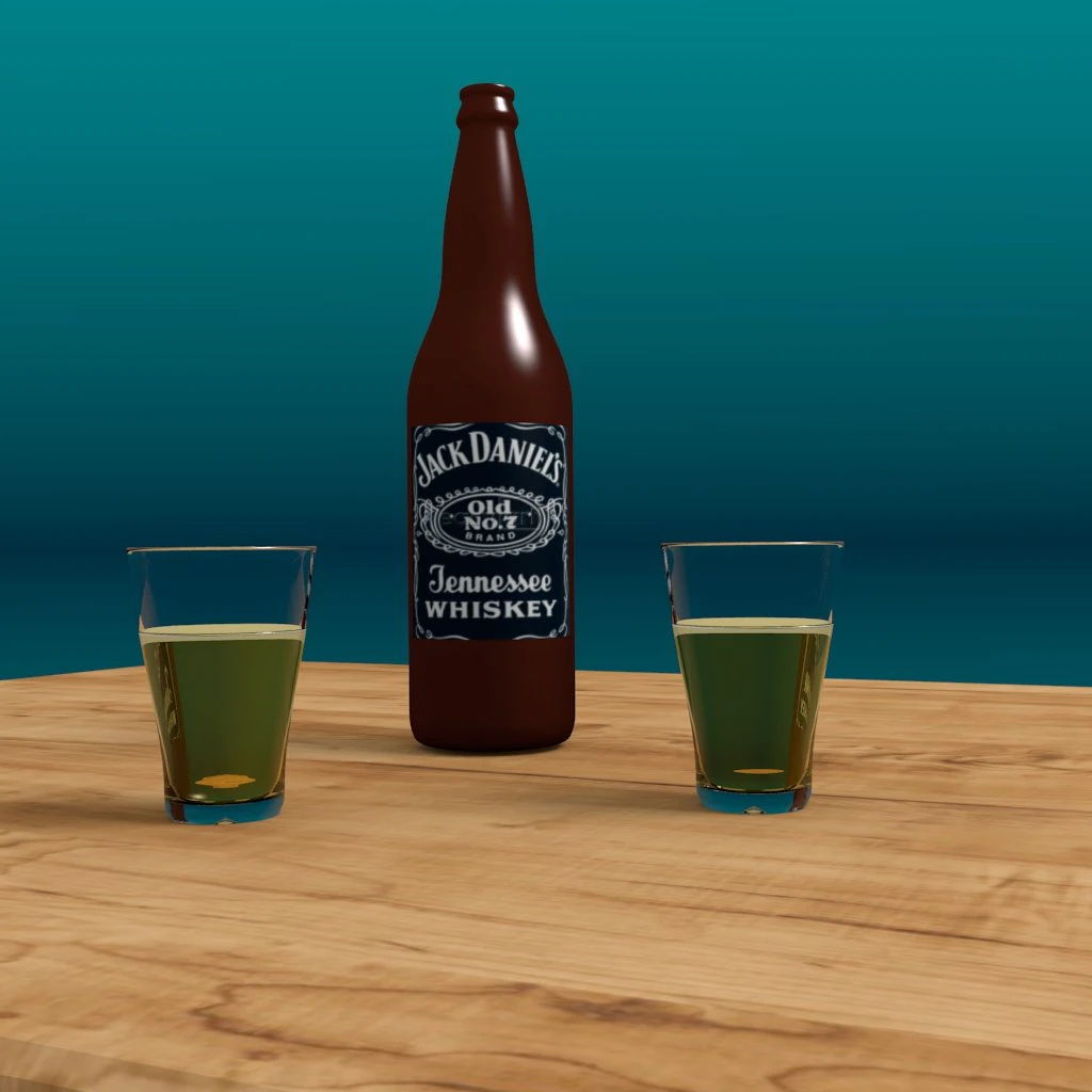 whiskey bottle and glass 3D Model .c4d .max .obj .3ds .fbx .stl .blend 