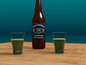 위스키 병과 유리 3D 모델