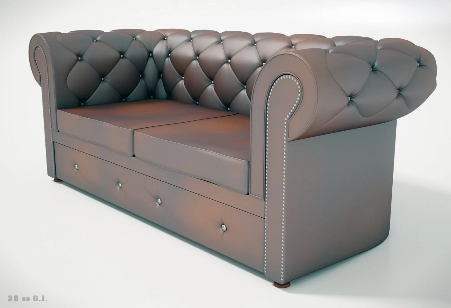chesterfield sofa  three pieces of furniture 3D Model .c4d .max .obj .3ds .fbx .stl .blend 
