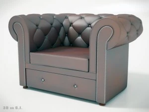 chesterfield sofa  three pieces of furniture 3D Model