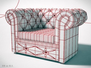 chesterfield sofa  three pieces of furniture 3D 모델