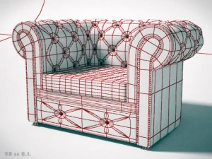 chesterfield sofa  three pieces of furniture 3D Model