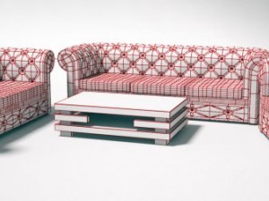chesterfield sofa  three pieces of furniture 3D 모델