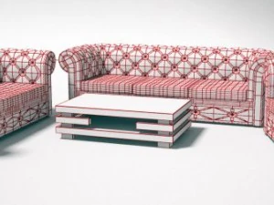chesterfield sofa  three pieces of furniture 3D Model
