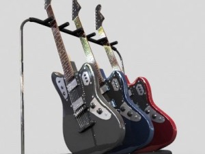 fender jaguarhhelectric guitar and stand 3D 模型