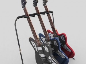 fender jaguarhhelectric guitar and stand 3D 模型