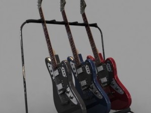 fender jaguarhhelectric guitar and stand 3D 模型