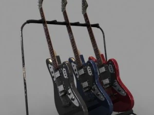 guitarra el&eacute;trica e suporte fender jaguarh Modelo 3D