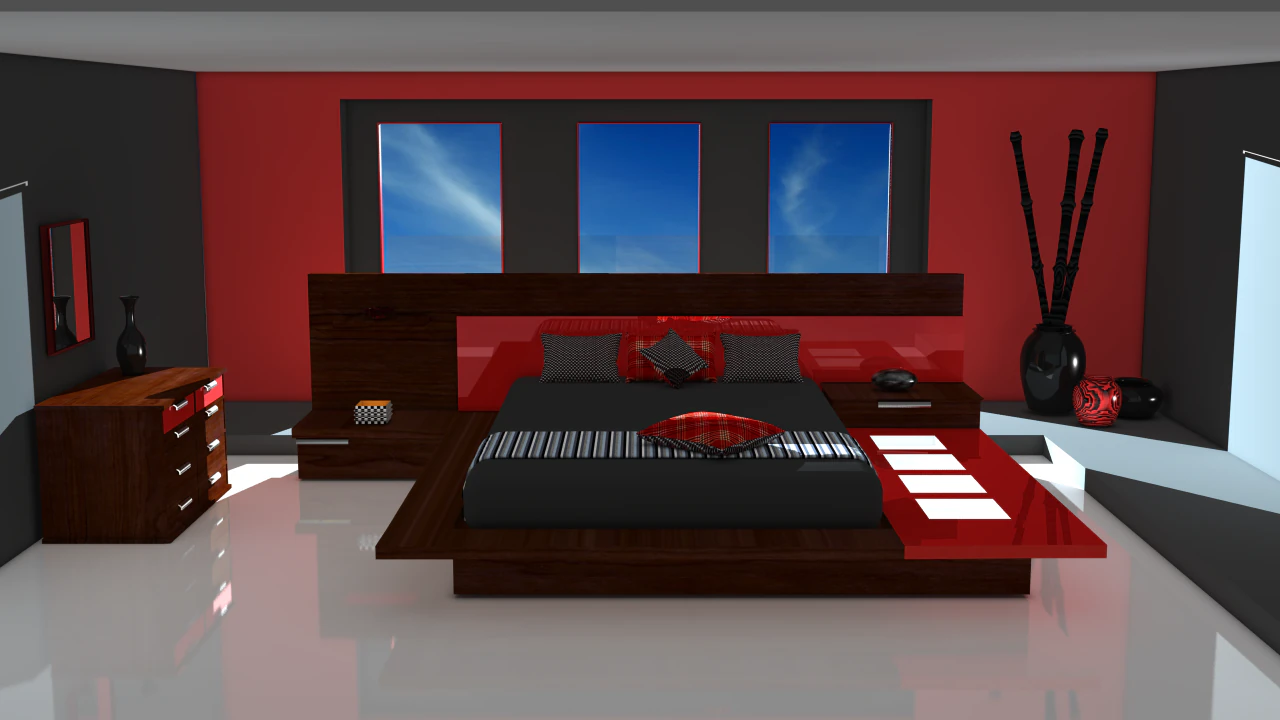 red and black bedroom 3D Model .c4d .max .obj .3ds .fbx .stl .blend 