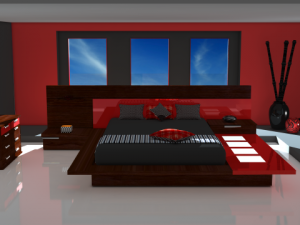 red and black bedroom Modèle 3D