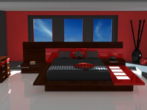 dormitorio rojo y negro Modelo 3D