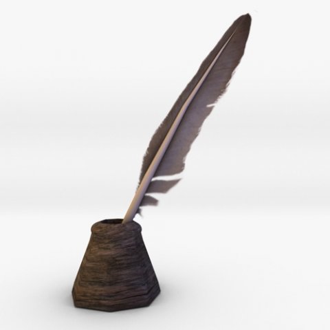quill pen with ink bottle 3Dモデル .c4d .max .obj .3ds .fbx .stl .blend 