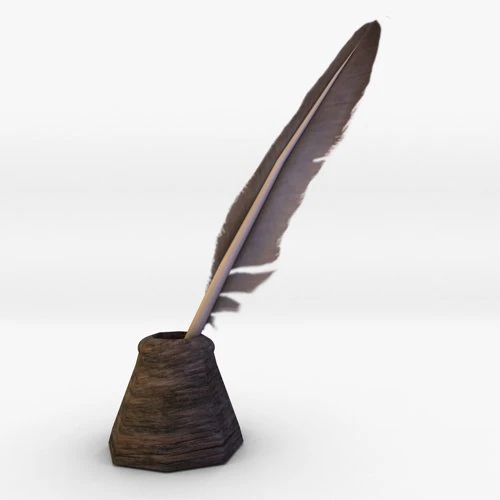 quill pen with ink bottle 3D Model .c4d .max .obj .3ds .fbx .stl .blend