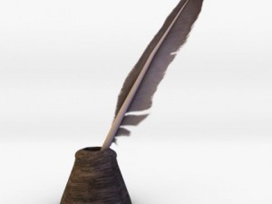 quill pen with ink bottle Model 3D